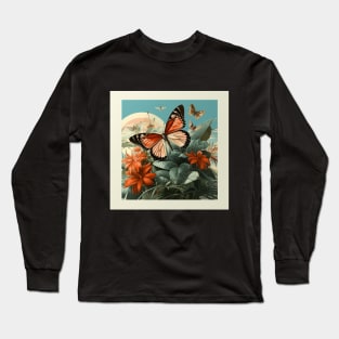 Vintage butterfly tropical collage art Long Sleeve T-Shirt